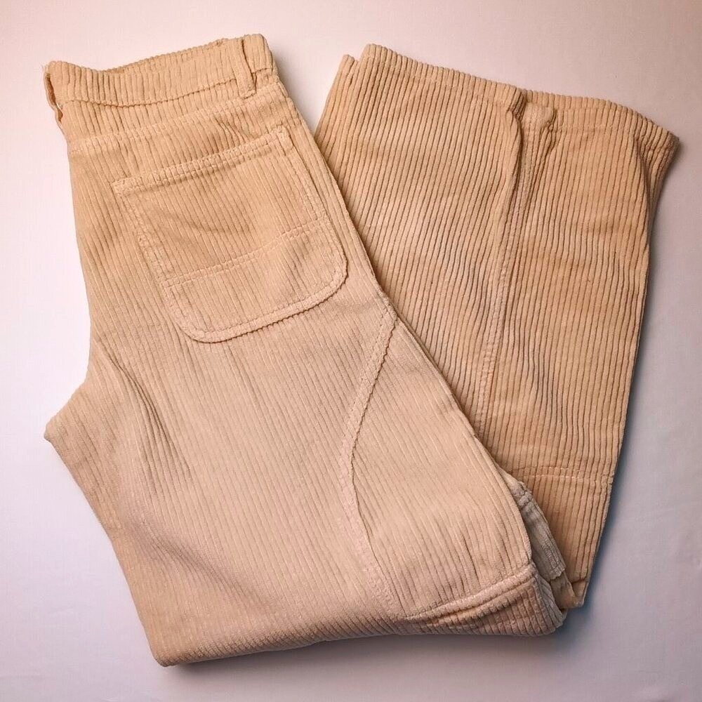 Urban Outfitters Womens BDG Wide Leg Corduroy Cargo Pants Size 24/0 Cream Grunge